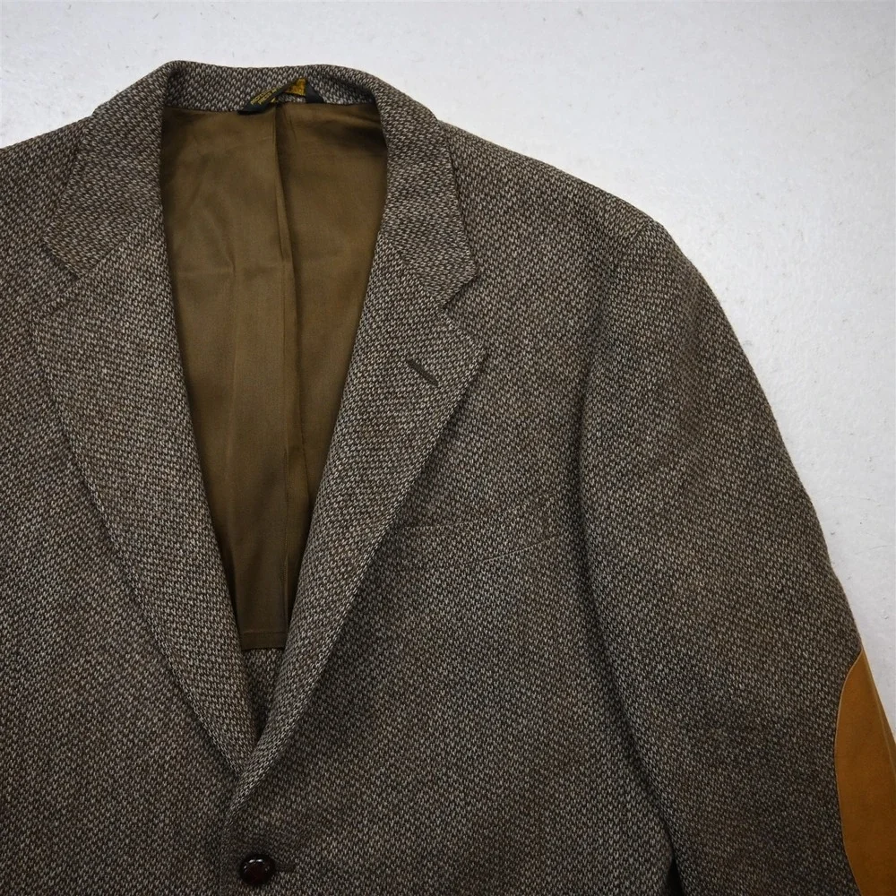 Vtg Mens 40S Brown 100% Wool Tweed Elbow‎ Patches Blazer Suit Jacket Sport Coat